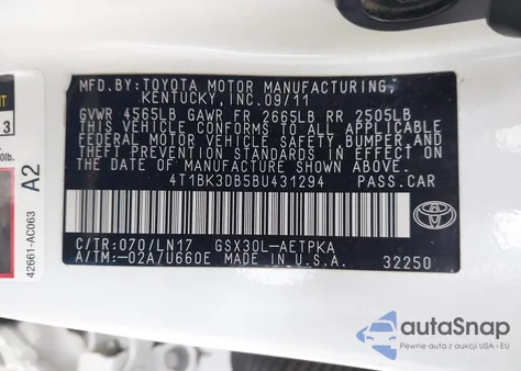 2011 Toyota Avalon Limited from USA, damaged, VIN 4T1BK3DB5BU431294